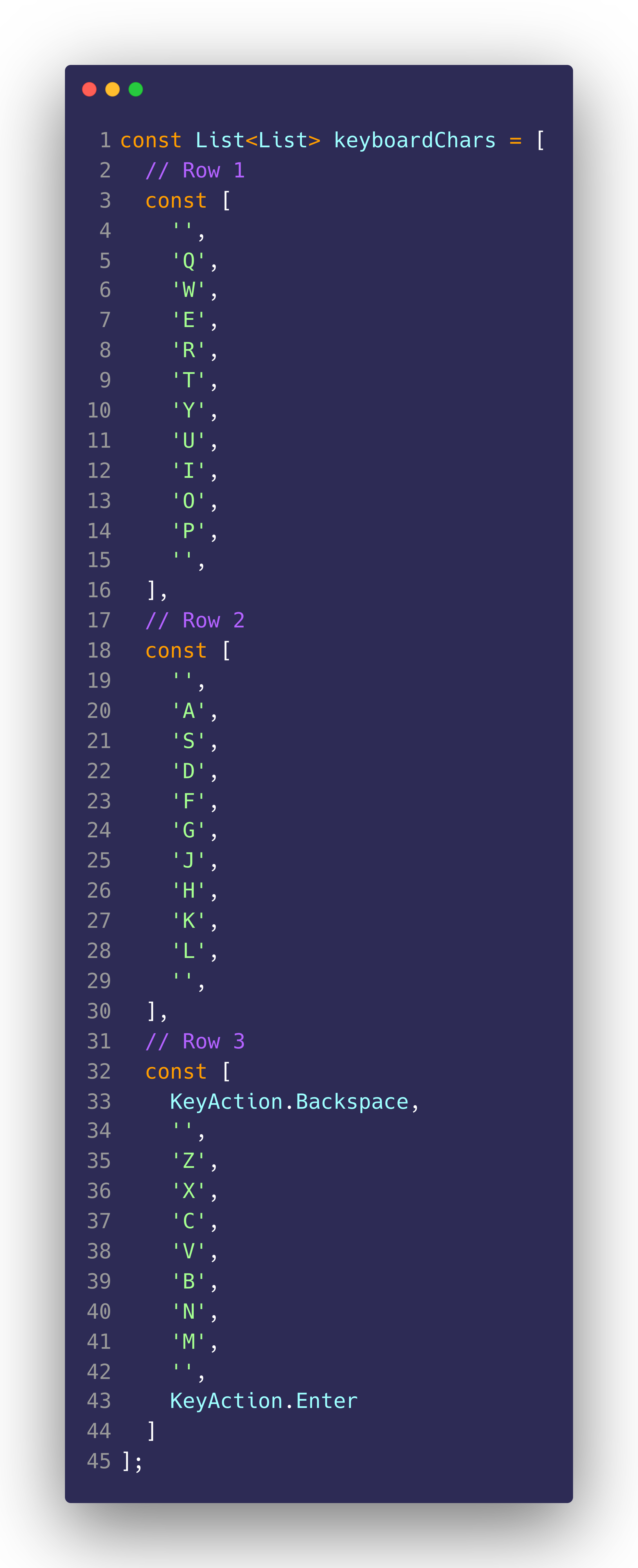 Values of each element of the rows